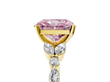 14K Yellow Gold 2.83 Carat Pink VS1 Radiant Diamond Solitaire Ring with Side Stones and Four-Prong Setting