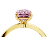 Yellow gold Fancy Pink Radiant Cut Diamond Solitaire Ring with Thin Band and Prong Setting_16