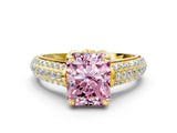 Yellow gold Fancy Pink Radiant Cut Diamond Solitaire Ring with Three-Row Pavé Band and Four-Prong Setting_38