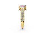 Yellow gold Fancy Pink Radiant Cut Diamond Solitaire Ring with Three-Row Pavé Band and Four-Prong Setting_40
