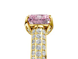 Yellow gold Fancy Pink Radiant Cut Diamond Solitaire Ring with Three-Row Pavé Band and Four-Prong Setting_43