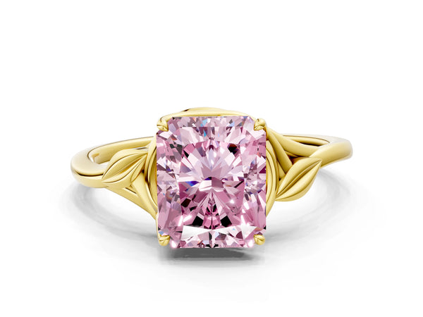 Yellow gold Fancy Pink Radiant Cut Diamond Solitaire Ring with Twist Band and Four-Prong Setting