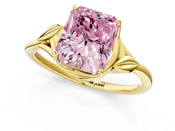 Yellow gold Fancy Pink Radiant Cut Diamond Solitaire Ring with Twist Band and Four-Prong Setting