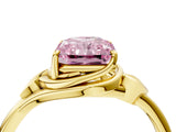 Yellow gold Fancy Pink Radiant Cut Diamond Solitaire Ring with Twist Band and Four-Prong Setting_131