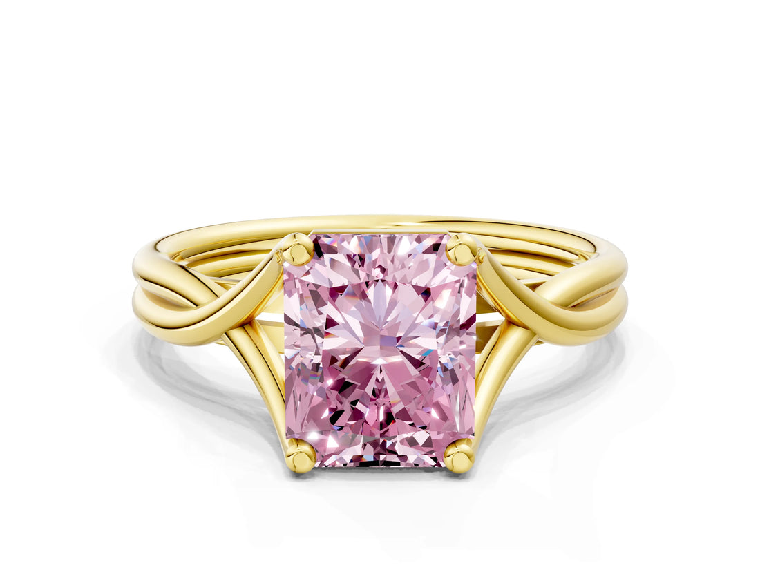 Yellow gold Fancy Pink Radiant Cut Diamond Solitaire Twist Band Prong Setting Ring_55