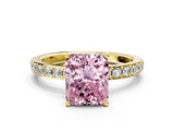 Yellow gold Fancy Pink Radiant  Cut Diamond Solitaire with Pave Band and Four-Prong Setting 1