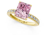 Yellow gold Fancy Pink Radiant  Cut Diamond Solitaire with Pave Band and Four-Prong Setting 2