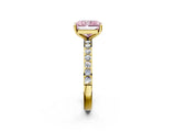 Yellow gold Fancy Pink Radiant  Cut Diamond Solitaire with Pave Band and Four-Prong Setting 3