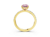 Yellow gold Fancy Pink Radiant  Cut Diamond Solitaire with Pave Band and Four-Prong Setting 4
