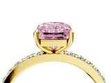 Yellow gold Fancy Pink Radiant  Cut Diamond Solitaire with Pave Band and Four-Prong Setting 5