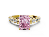 Yellow gold Fancy Pink Radiant  Cut Diamond Solitaire with Pave Band and Four-Prong Setting_130