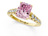 Yellow gold Fancy Pink Radiant  Cut Diamond Solitaire with Pave Band and Four-Prong Setting_131