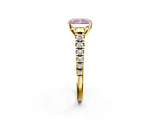Yellow gold Fancy Pink Radiant  Cut Diamond Solitaire with Pave Band and Four-Prong Setting_132
