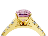 Yellow gold Fancy Pink Radiant  Cut Diamond Solitaire with Pave Band and Four-Prong Setting_134