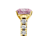 Yellow gold Fancy Pink Radiant  Cut Diamond Solitaire with Pave Band and Four-Prong Setting_135