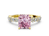 Yellow gold Fancy Pink Radiant Cut Diamond Solitaire with Side Stones, Pave Band, Four-Prong Setting_103