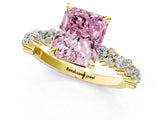 Yellow gold Fancy Pink Radiant Cut Diamond Solitaire with Side Stones, Pave Band, Four-Prong Setting_104