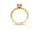 Yellow gold Fancy Pink Radiant Cut Diamond Solitaire with Side Stones, Pave Band, Four-Prong Setting_106