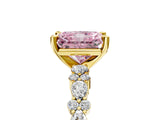 Yellow gold Fancy Pink Radiant Cut Diamond Solitaire with Side Stones, Pave Band, Four-Prong Setting_108
