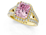 Yellow gold Fancy Pink Radiant Cut Diamond Split Shank Halo Ring with Four-Prong Setting_59