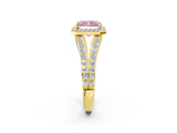 Yellow gold Fancy Pink Radiant Cut Diamond Split Shank Halo Ring with Four-Prong Setting_60