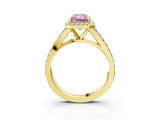 Yellow gold Fancy Pink Radiant Cut Diamond Split Shank Halo Ring with Four-Prong Setting_61