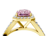 Yellow gold Fancy Pink Radiant Cut Diamond Split Shank Halo Ring with Four-Prong Setting_62