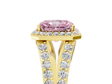 Yellow gold Fancy Pink Radiant Cut Diamond Split Shank Halo Ring with Four-Prong Setting_63