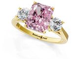 Yellow gold Fancy Pink Radiant Cut Diamond Three-Stone Engagement Ring with Prong Setting and Pavé Band_1