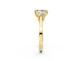 Yellow gold Fancy Pink Radiant Cut Diamond Three-Stone Engagement Ring with Prong Setting and Pavé Band_2