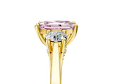 Yellow gold Fancy Pink Radiant Cut Diamond Three-Stone Engagement Ring with Prong Setting and Pavé Band_5