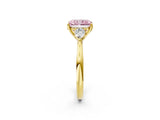 Yellow gold Fancy Pink Radiant Cut Diamond Three-Stone Ring with Pear Side Stones and Four-Prong Setting_79