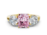 Yellow gold Fancy Pink Radiant Cut Diamond Three-Stone Ring with Prong Setting and Classic Band_115