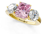 Yellow gold Fancy Pink Radiant Cut Diamond Three-Stone Ring with Prong Setting and Classic Band_116