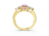 Yellow gold Fancy Pink Radiant Cut Diamond Three-Stone Ring with Prong Setting and Classic Band_118