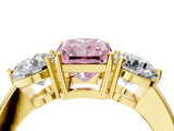 Yellow gold Fancy Pink Radiant Cut Diamond Three-Stone Ring with Prong Setting and Classic Band_119