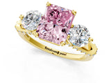 Yellow gold Fancy Pink Radiant Cut Diamond Three-Stone Ring with Prong Setting and Pavé Band_1