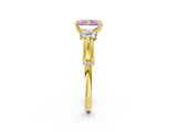 Yellow gold Fancy Pink Radiant Cut Diamond Three-Stone Ring with Prong Setting and Pavé Band_2