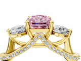 Yellow gold Fancy Pink Radiant Cut Diamond Three-Stone Ring with Prong Setting and Pavé Band_4