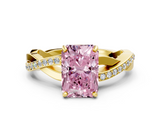 Yellow gold Fancy Pink Radiant  Cut Diamond Twisted Band Engagement Ring with Prong Setting_3