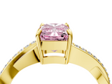 Yellow gold Fancy Pink Radiant  Cut Diamond Twisted Band Engagement Ring with Prong Setting_7