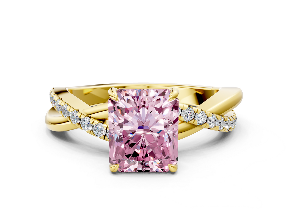 Yellow gold Fancy Pink Radiant  Cut Diamond Twisted Band with Pavé Setting and Four-Prong Setting_19