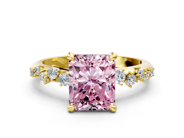 Yellow gold Fancy Pink Radiant  Cut Diamond Vine Band with Four-Prong Setting