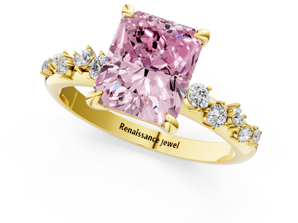 Yellow gold Fancy Pink Radiant  Cut Diamond Vine Band with Four-Prong Setting