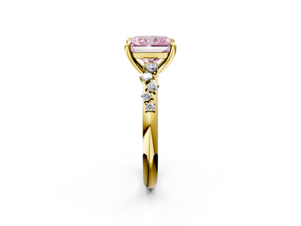 Yellow gold Fancy Pink Radiant  Cut Diamond Vine Band with Four-Prong Setting