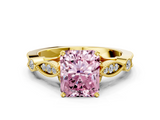 Yellow gold Fancy Pink Radiant  Cut Diamond with Milgrain Marquise and Bezel Accents on a Solitaire Band with Prong Setting_213