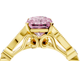 Yellow gold Fancy Pink Radiant  Cut Diamond with Milgrain Marquise and Bezel Accents on a Solitaire Band with Prong Setting_217