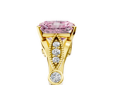 Yellow gold Fancy Pink Radiant  Cut Diamond with Milgrain Marquise and Bezel Accents on a Solitaire Band with Prong Setting_218