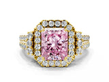 Yellow gold Fancy Pink Radiant  Cut Double Halo Diamond Engagement Ring with Pave Band and Four-Prong Setting_41