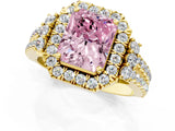 Yellow gold Fancy Pink Radiant  Cut Double Halo Diamond Engagement Ring with Pave Band and Four-Prong Setting_42